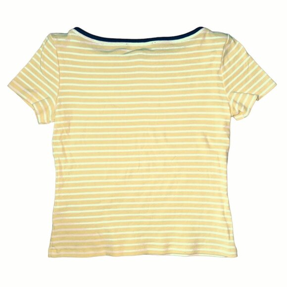 Tommy Hilfiger| Wide Neck Boat Yellow Striped Pull T-Shirt |Size: Small - Picture 3 of 7